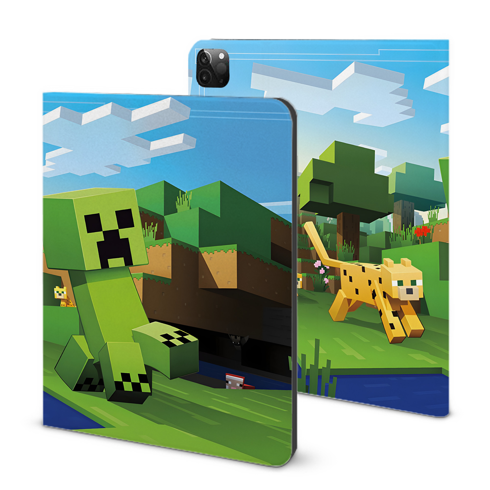 （画像用） マインクラフト ブロックの世界 Minecraft MC Block world IPadケース ペンホルダー付き ブックスタイルデザイン